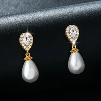 gold earrings pearl dangle drop short fine jewelry women oorringen hangers ear for girls gift earrings for lady fashion style