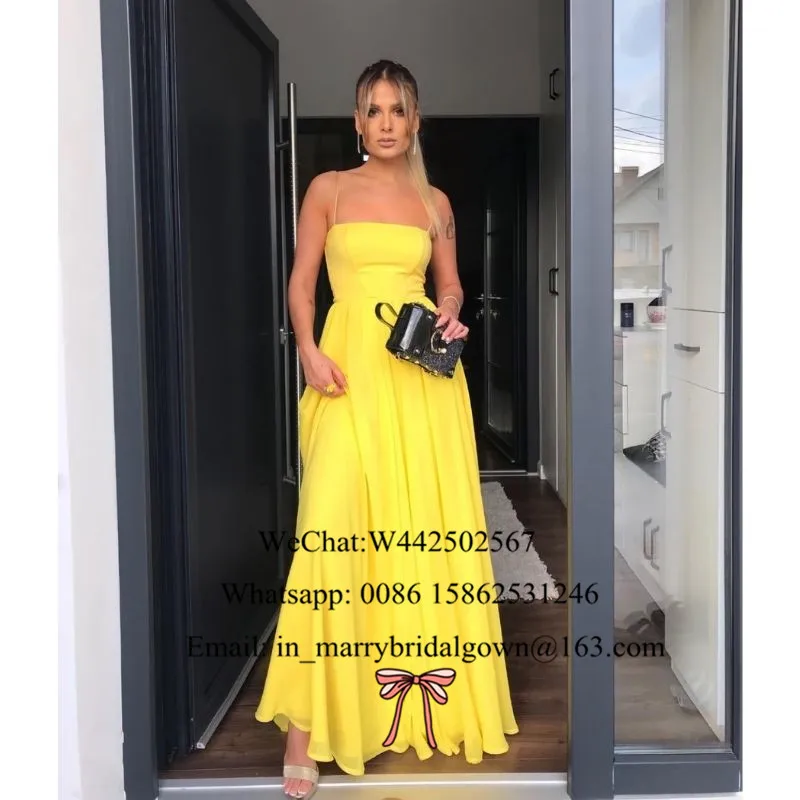 Желтое шифоновое платье для выпускного вечера девушек модель 2022 года