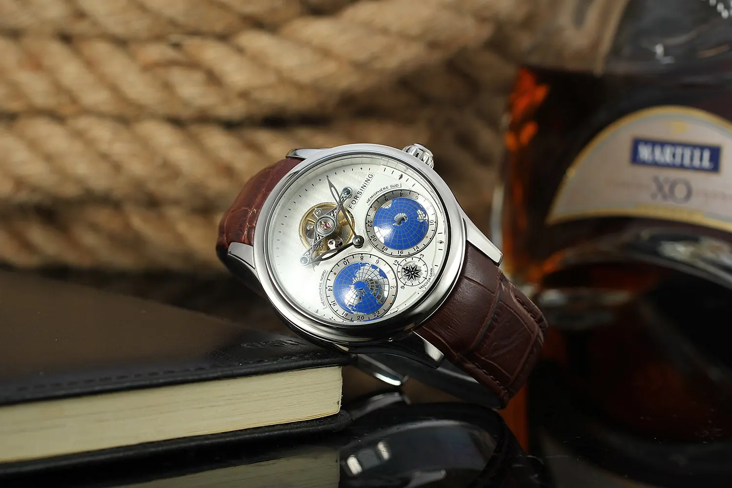 Для мужчин s часы люксовый бренд Топ FORSINING Tourbillon автоматические механические наручные часы Уникальный дизайн теллурион узор кожа