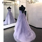 Лавандовое длинное свадебное платье в стиле бохо, с кружевными аппликациями и цветами, на тонких бретелях, Пляжное, ТРАПЕЦИЕВИДНОЕ, свадебные платья в стиле кантри