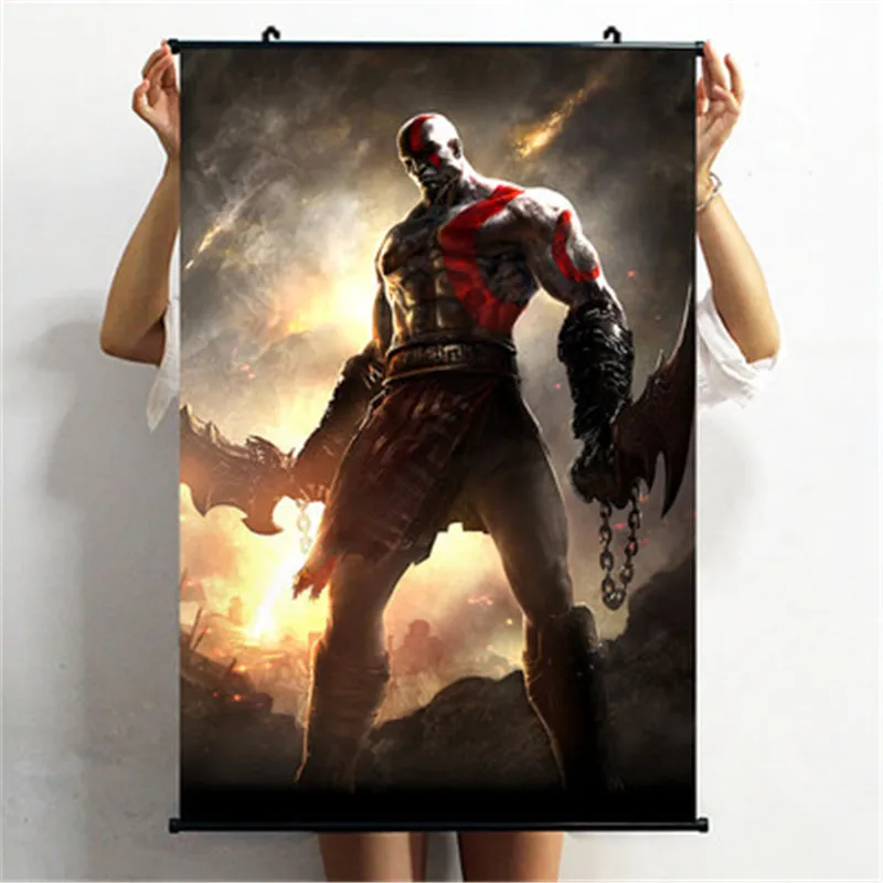 90X60CM God of War Kratos плакат декоративной живописи ткань прокрутки живопись спальня настенные вешалки фигурка модель X2307 - Цвет: 90X60CM