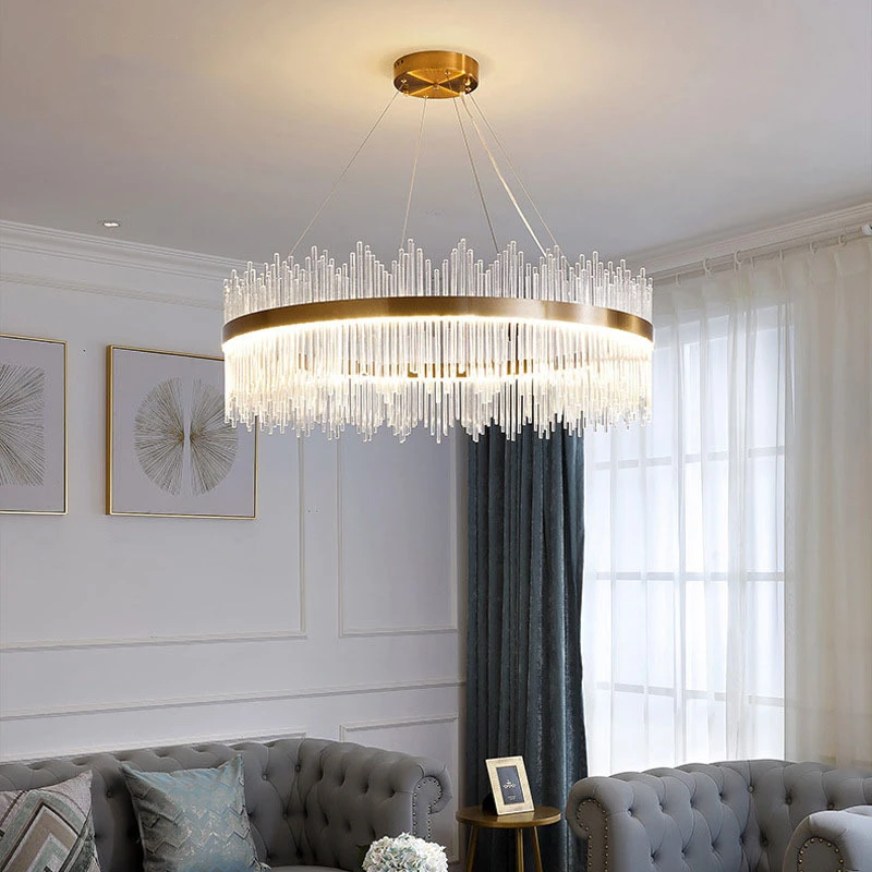 

2021 Modern Round Crystal Chandelier For Dining Room Rectangle Design Kitchen Island Lighting Fixtures Chrome LED Cristal Lustre