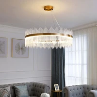 2021 modern round crystal chandelier for dining room rectangle design kitchen island lighting fixtures chrome led cristal lustre