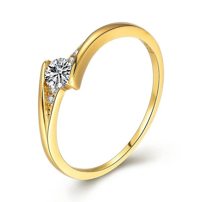 

2021 New Classic European Style Gold Plated Crossed Wedding Ring with Dazzling CZ Top Women Engagement Jewelry Fashion Trend