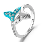Изысканное кольцо рыбий хвост с синим кристаллом циркония креативное Женское Обручальное кольцо аксессуары подарок модная пляжная бижутерия для вечеринки