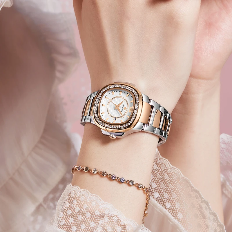 

WWOOR топовый бренд 2021 модные женские часы кварцевые квадратные часы из розового золота Роскошные повседневные женские наручные часы со стра...