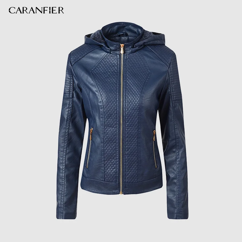 

CARANFIER 2019 Winter Faux Leather Jacket Women Hoodies Winter Autumn Motorcycle Jacket Brand Plus Velvet Faux Leather Jackets