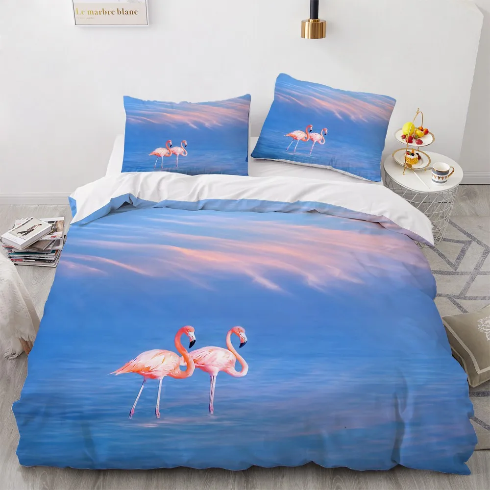 

Flamingo Quilt Cover Sets Custom Modern Comforther Cases Pillow Covers 200*230cm Full Twin Double Size 3D White Bedding Set