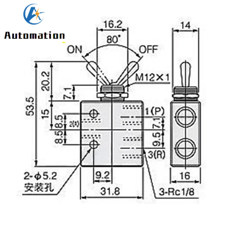TAC2-31V pneumatic switch valve 18PT Thread 2 Position 3 Way Rectangle Mechanical Air Pneumatic Valve (art.: 7a4770749) - 7a4770749