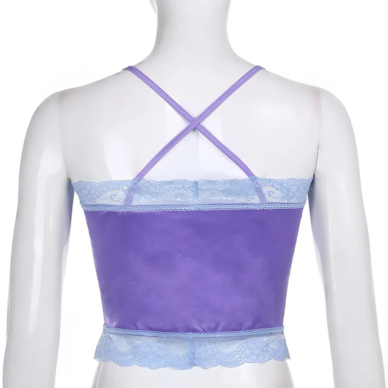 

Fashion Lace Sexy Sleeveless Milkmaid Cami Top Women Summer Patchwork Cross Backless Crop Tops Tees 90s Vest Streetwear