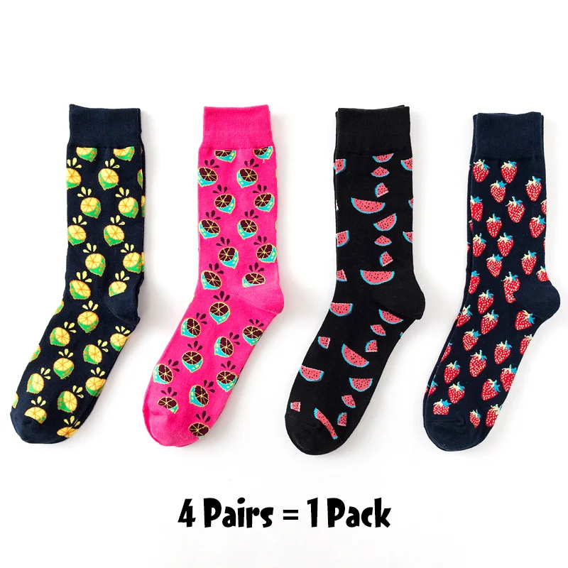 4 Pairs-8 4 пары счастливых носков Кукуруза астронавты арбуз полосы Британский ветер хит цвет мужские носки из чистого хлопка смешные носки Харадзюку мужские - Цвет: 4 Pairs-8