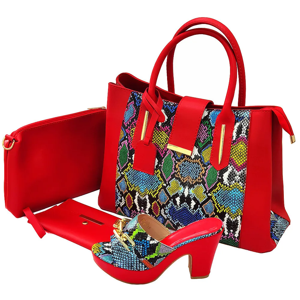 

Gorgeous Red Heel 10CM Women Shoes Match Handbag And Purse Animal Prints African Dress Pumps set CR773