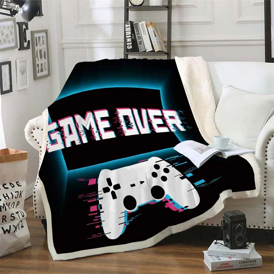

Gamepad Game Sherpa Blanket 3d Print Bedspread Gamer Velvet Plush Soft Comfortable Home Camping Aircraft Blanket Kids Cartoon