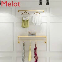 high end luxury clothing store display stand hanging side hanger household cloakroom golden hanger accessories rack