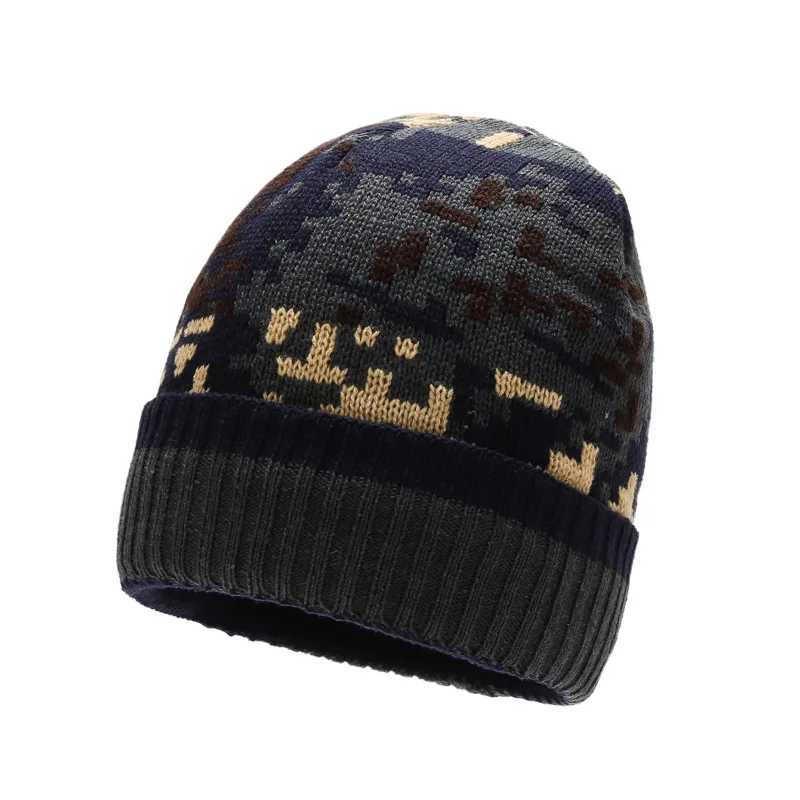Бархатная искусственная камуфляжная зимняя трикотажная теплая шапка головные