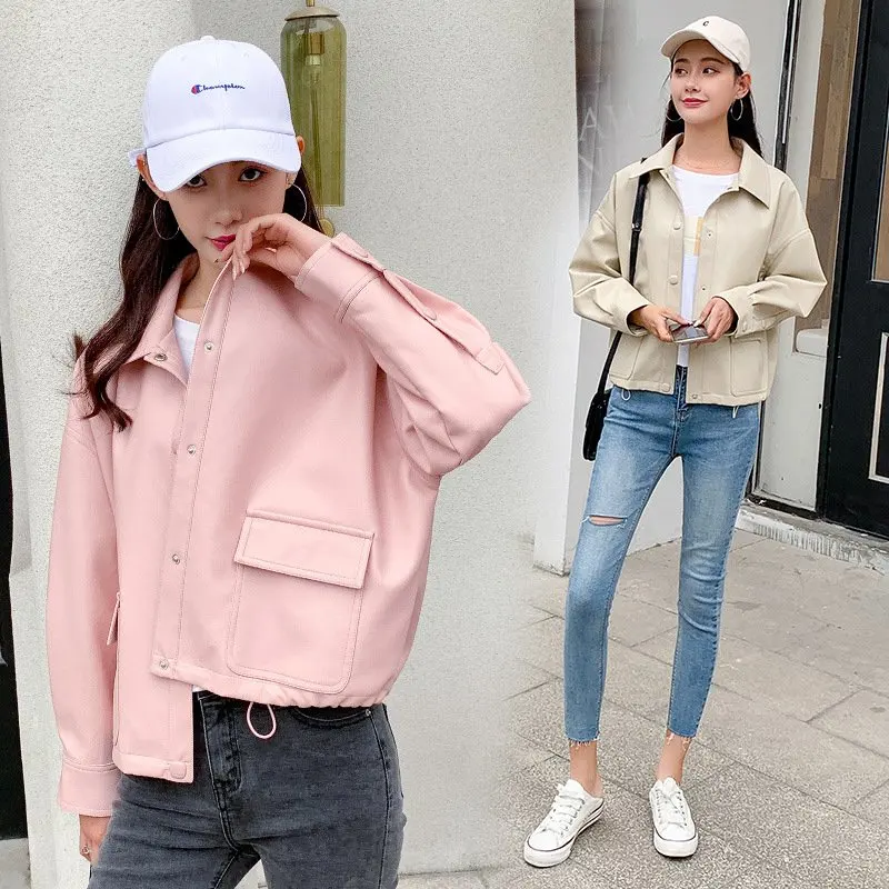 Кожаное замшевое пальто куртка на весну и осень Женская приталенная