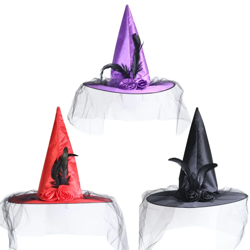 

Halloween hat ghost festival adult children wizard hat fancy dress party props mesh witch hat PD003