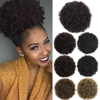 ponytail puff bun afro curly hair bun high drawstring short chignon afro pony tail clip in on synthetic