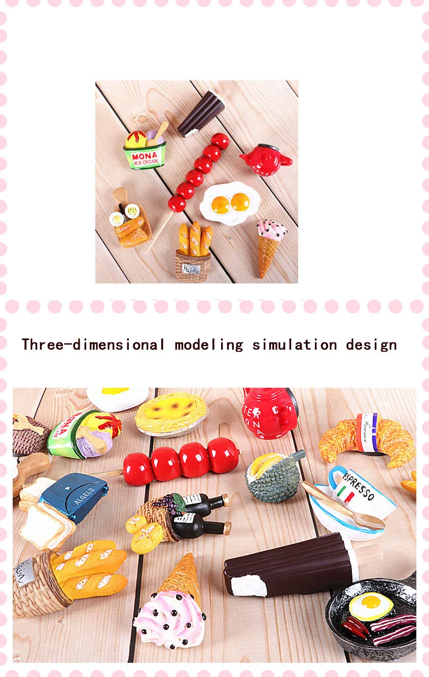 Bionic food refrigerator magnetic paste milk pan egg bread tomato refrigerator paste message stick magnet button home decoration