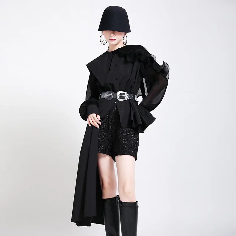 

2021 Spring Summer Japanese Style Women First Love Retro Shirt Laides Fashion Irregular Stitching Pleated Belt Shirt Dress
