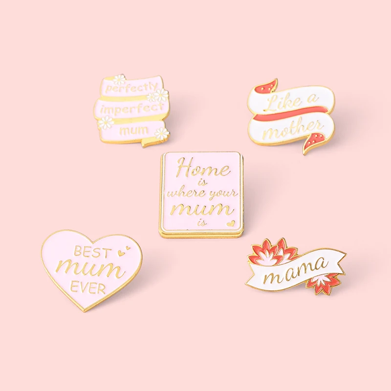 Best Mom Enamel Pin Pink Heart Lapel Badge Red Flower Banner Brooches Metal Badges Mother's Jewelry Birthday Gifts Wholesale | Украшения