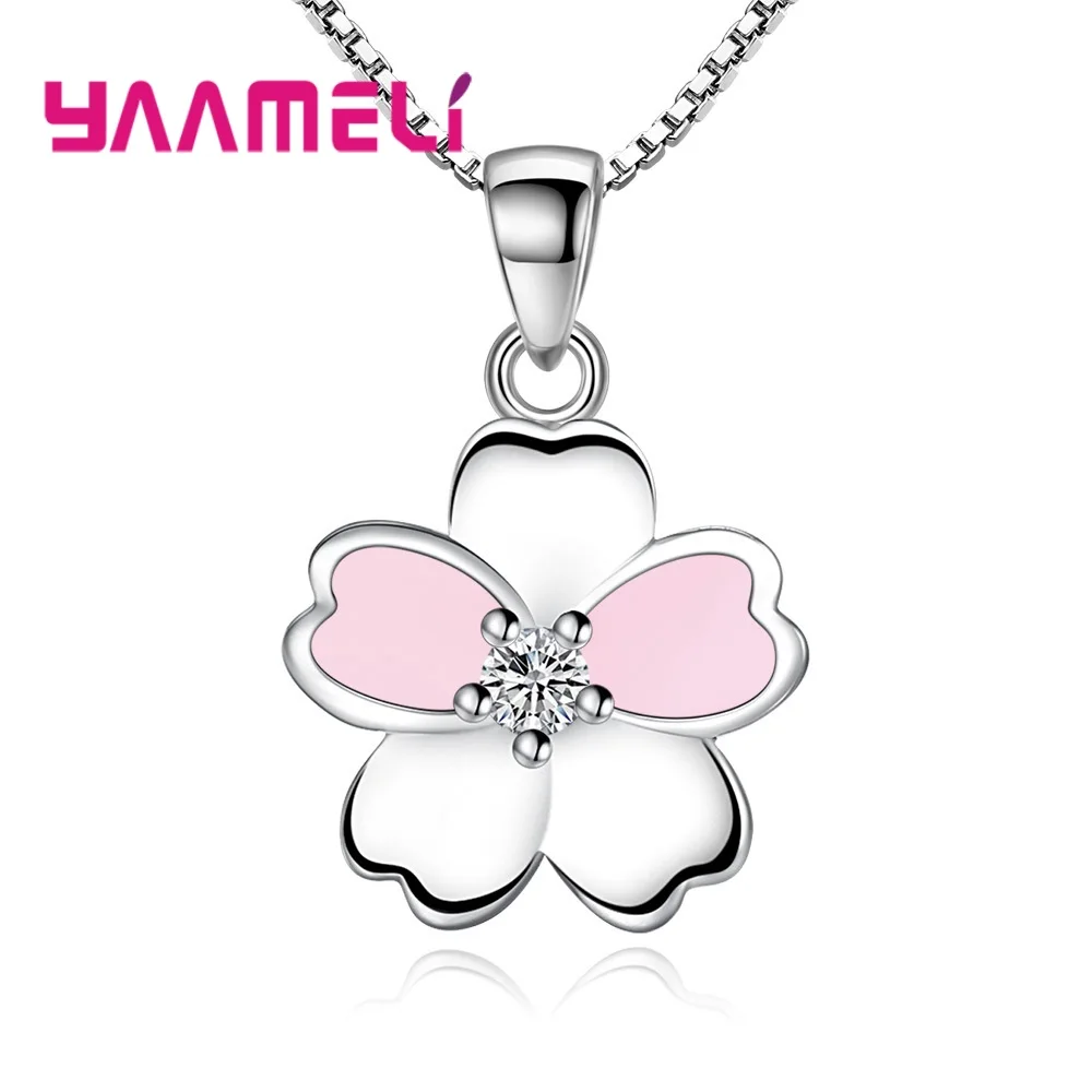 Necklace Высокое качество, 925 пробы, Серебряные Ювелирные наборы для женщин, девочек, подарки, милый кулон Сакура, ожерелье, серьги-гвоздики, Женские Ювелирные изделия - Окраска металла: Necklace