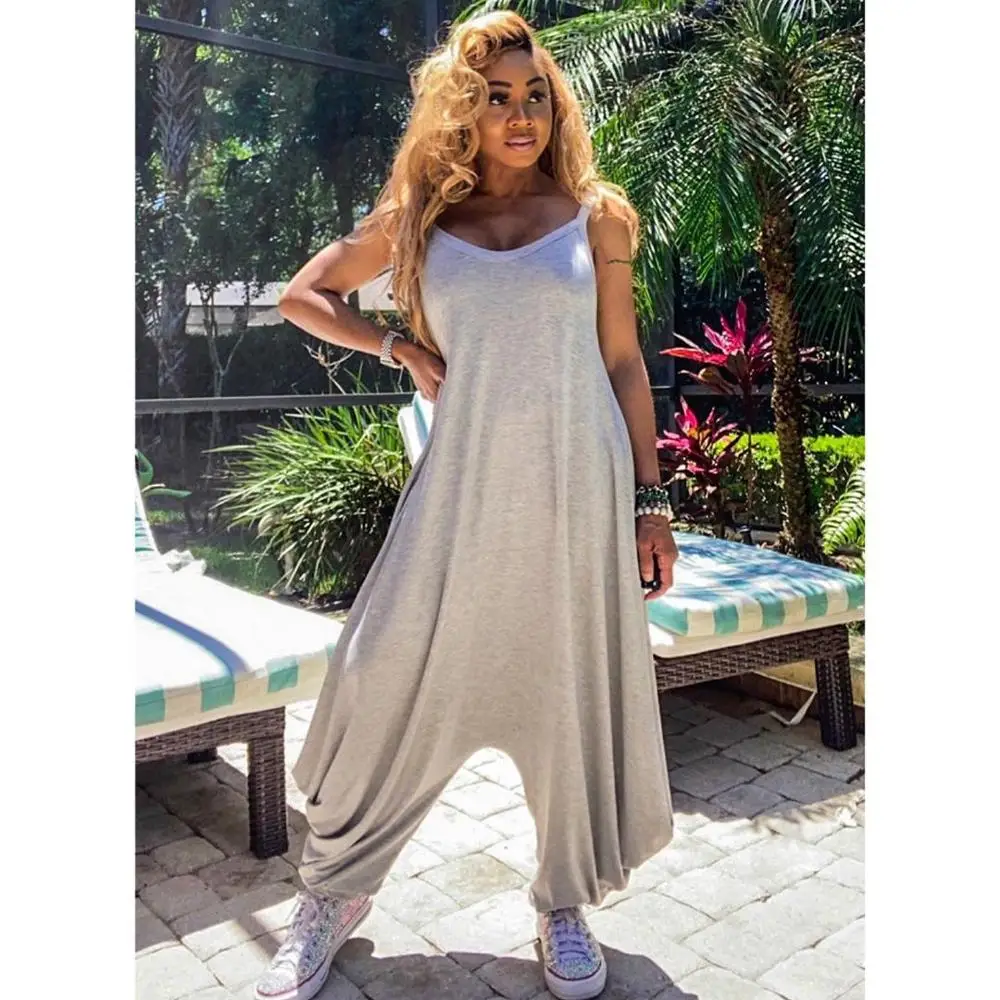 

Wholesale Summer Women Jumpsuits Rompers Sleeveless Strap Loose V-Neck Sexy Night Club Party Bandage One Piece Outfits