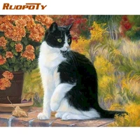 ruopoty diy frame cat animals diy painting by numbers acrylic picture wall art canvas painting home decor unique gift 40x50cm