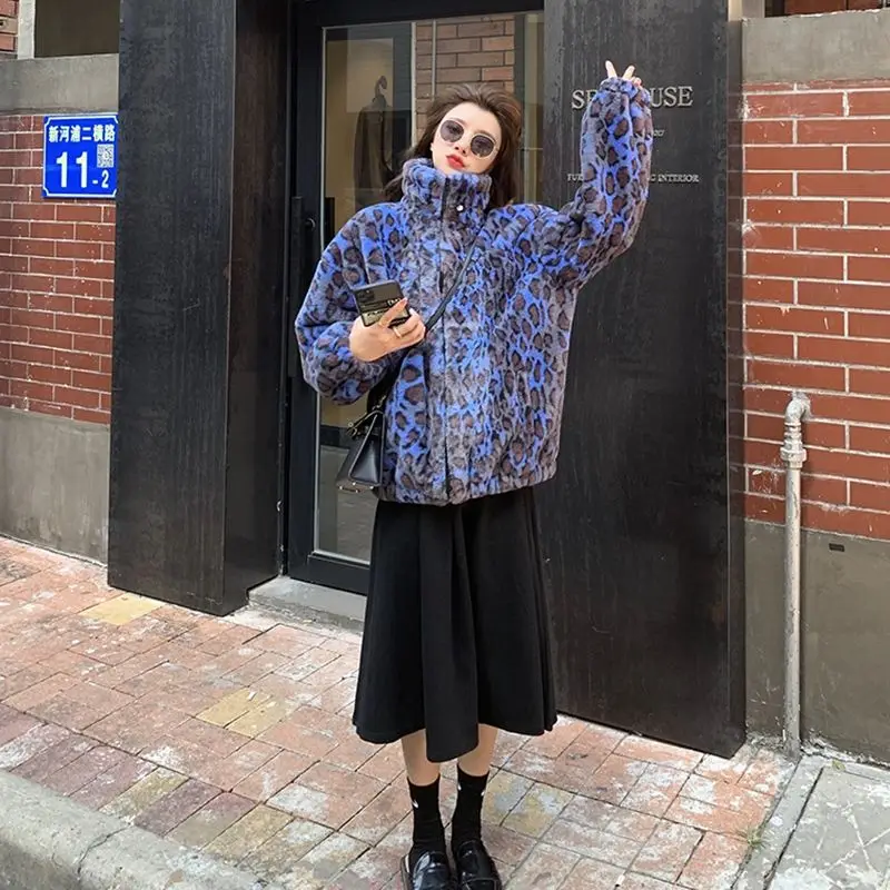 Imitation fur coat leopard lamb wool women's short cardigan loose fashion new warm jacket Plush coat in winter