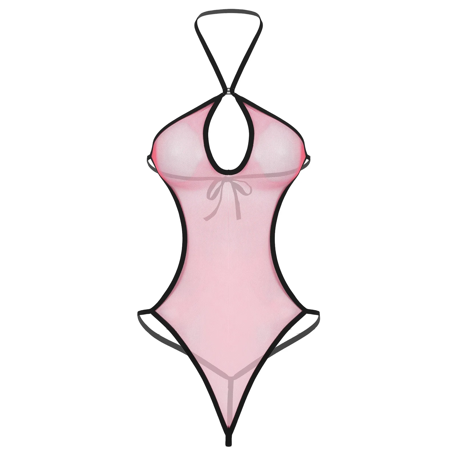 Для женщин с лямкой через шею Замочная скважина Боди женское Прозрачное нижнее