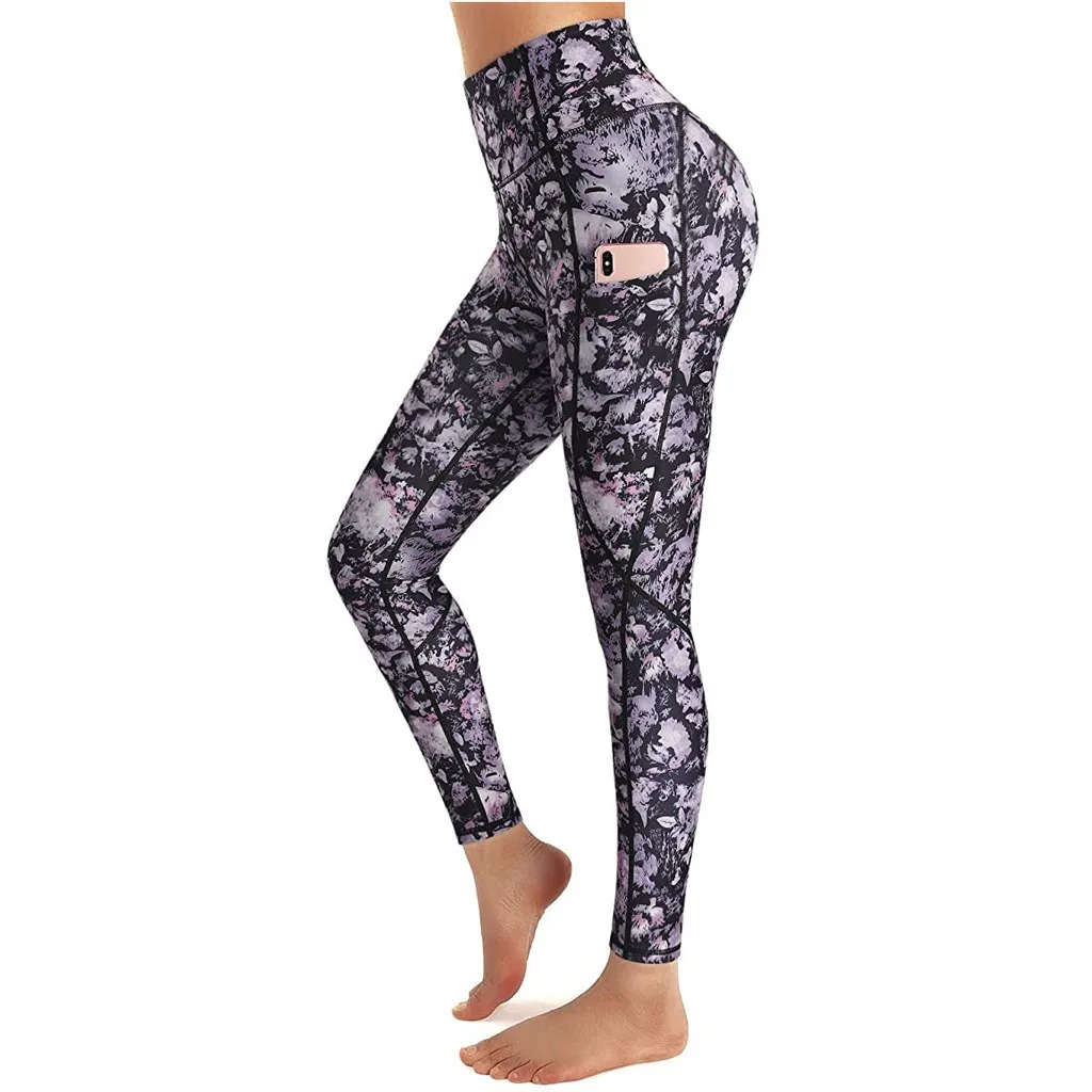 

2021 Women Sport Leggings Yoga Pants Pockets Leopard Print High Waist Workout Leggings Running Pants Gym Leggings