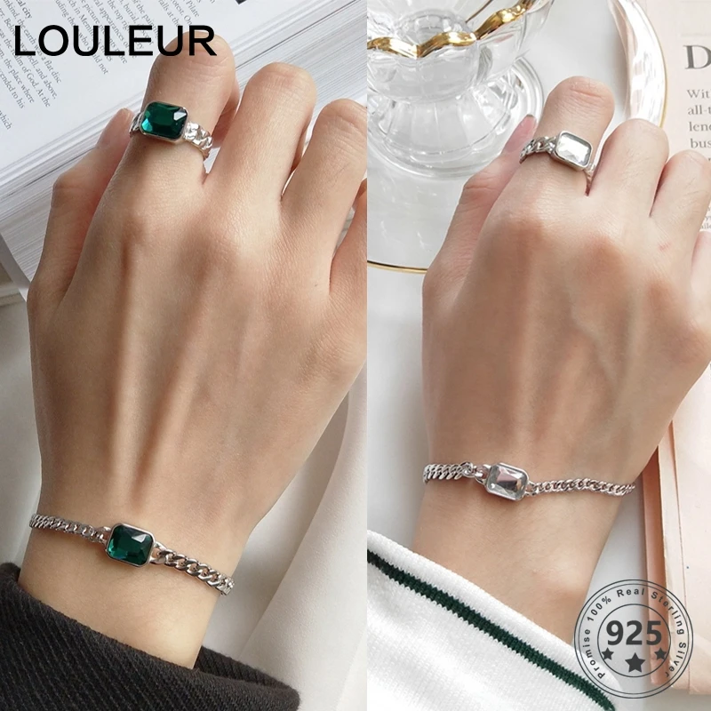 Женский комплект из колец и браслетов с цирконием кольцо-цепочка стерлингового