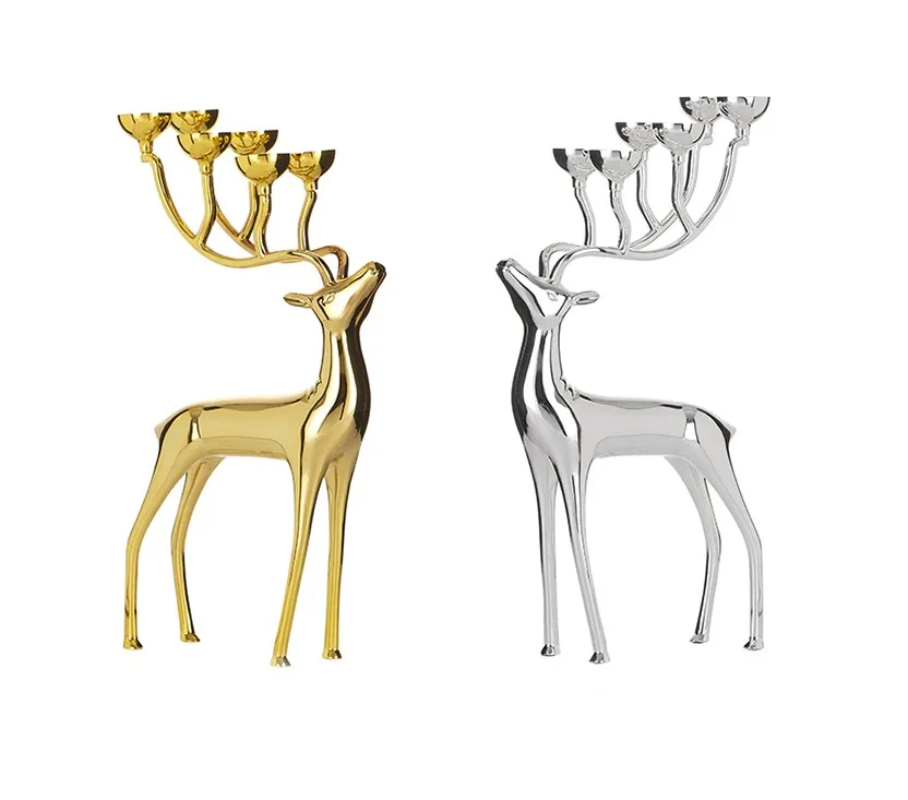 Креативный металлический подсвечник в форме оленя с посеребренным покрытием 6