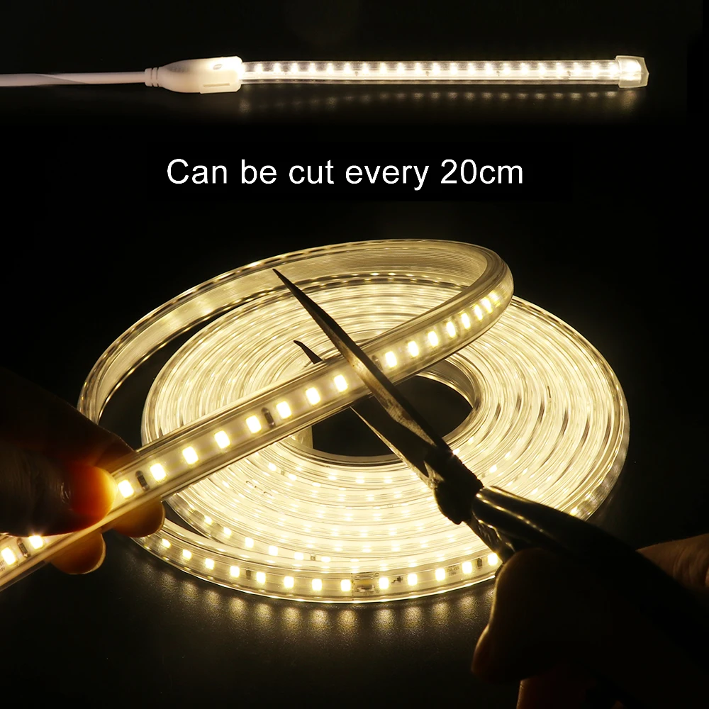 

2835 220V LED Strip Light 20CM Cut 120LED/m Flexible Led Ribbon Light with ON/OFF Switch Power Plug EU UK 1m 5m 10m 20m 50m 100m