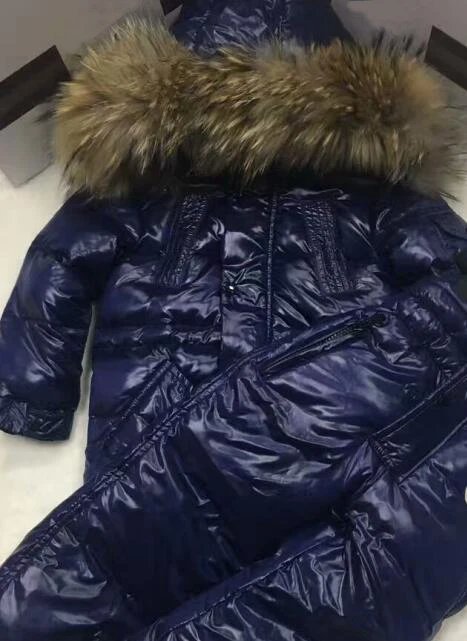 as picture Г., зимняя куртка детский пуховый костюм верхняя одежда для детей лыжный костюм пуховик для мальчиков и девочек+ штаны, лыжный костюм с капюшоном и натуральным мехом парка - Цвет: as picture