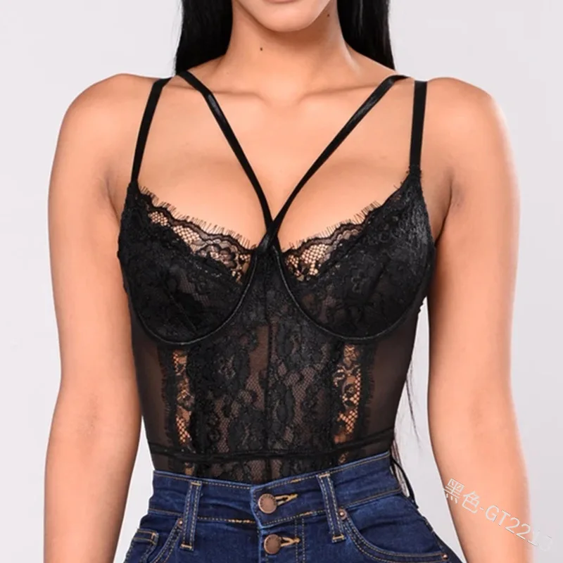 

WEPBEL Lace Teddy Strap Bodysuit Sexy Trending Slim Fit Women Body Top Deep-V Neck Lace Sleeveless Playsuit