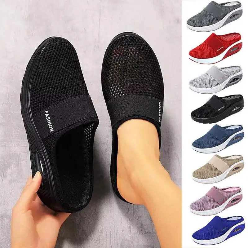 

Женские сетчатые туфли, Повседневные Дышащие танкетки на толстой подошве, без каблука, с воздушной подушкой, сандалии