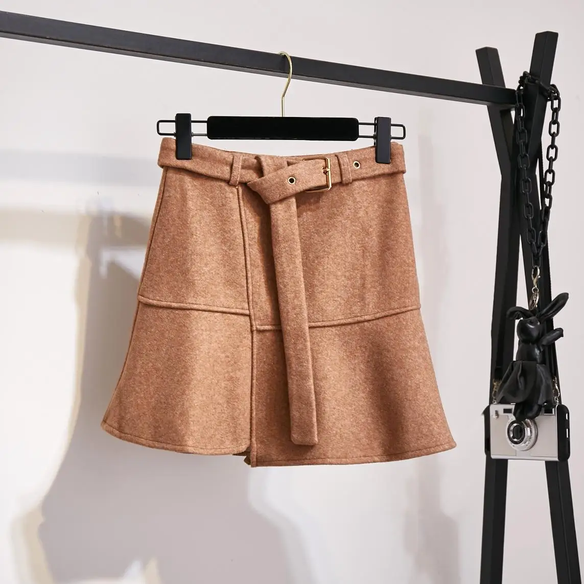 khaki skirt New Winter Pullover Sweater& Woolen Cloth Lantern Sleeve Knitted Top Irregular Skirt Suit With Belt Outfit Casaul Clothes - Цвет: khaki skirt