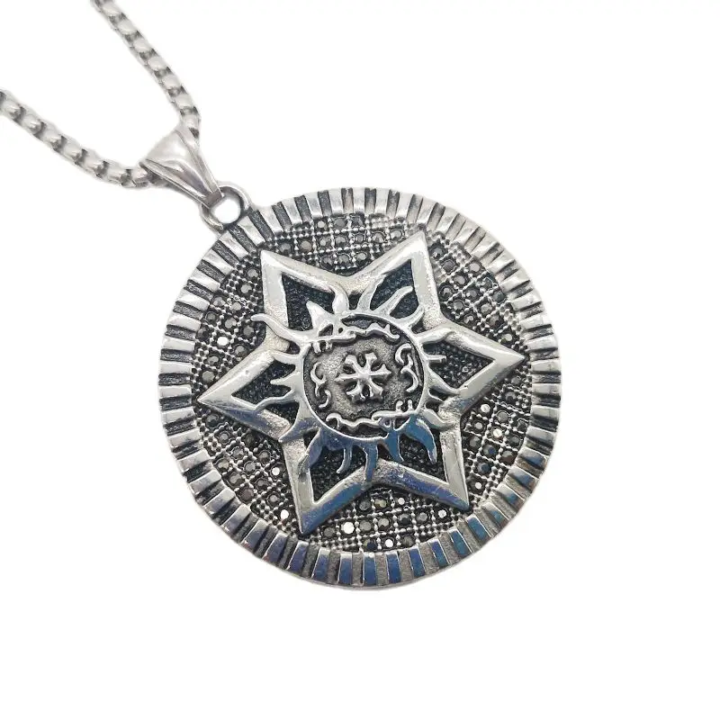 

Bling Bling Grey Rhinestones Magen Star of David Pendant Necklace Antique Silver Stainless Steel Israel 6 Pointed Star Necklace