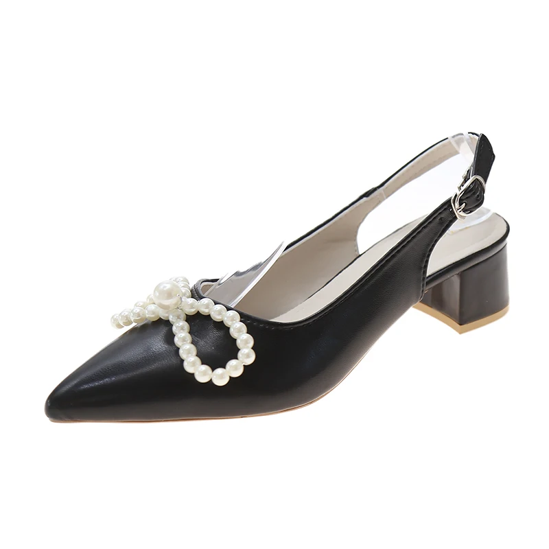 

2021 Sandals Med Comfort Shoes for Women Suit Female Beige Block Heels Shallow Mouth New Medium Pointed Open Black Chunky Fashio