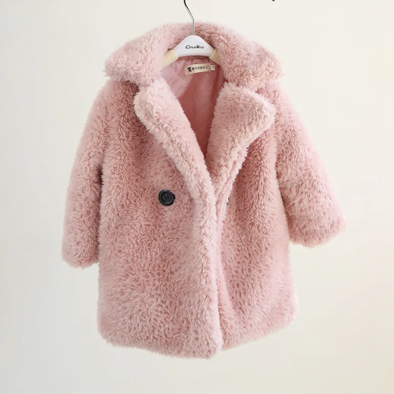 

2-8 Years Children Faux Fur Coat Baby turndown collar Thicken Warm Jacket Girls Long Overcoat Winter Kids girls Casual Outwear