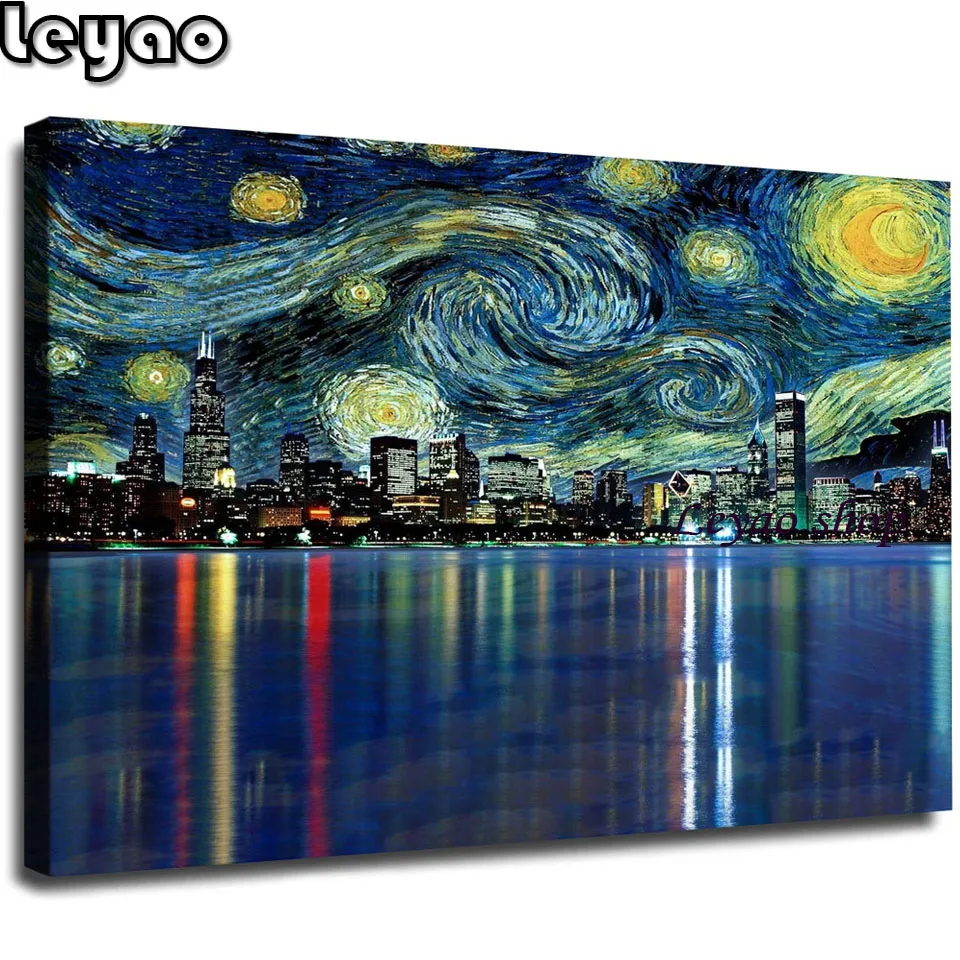 

Vincent Van Gogh Art Diamond Painting Starry Night New York Art Full Diamond Embroidery Cross Stitch Kits Mosaic Home Decor
