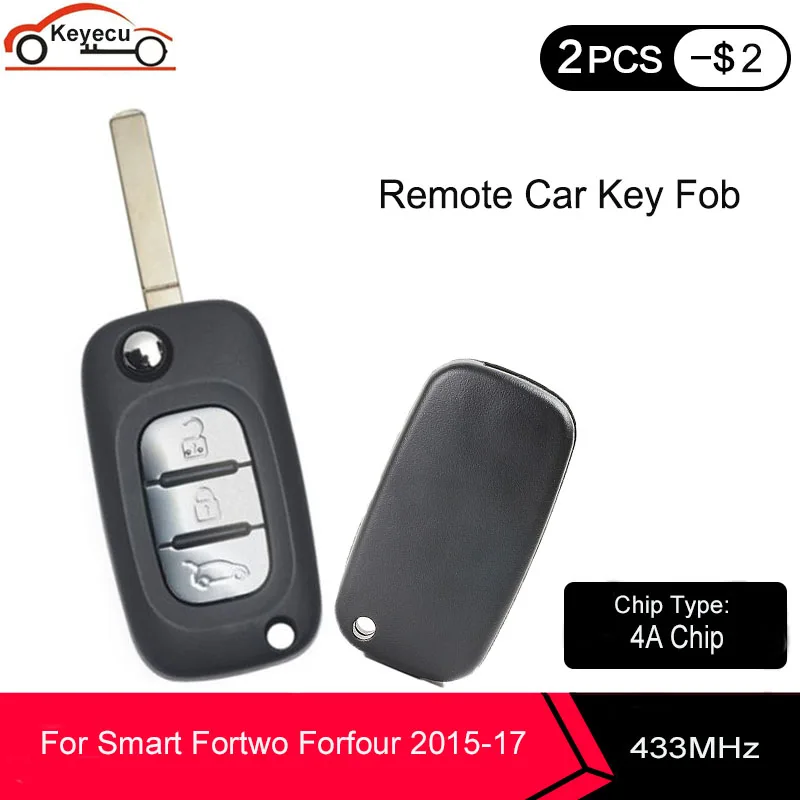 KEYECU OEM/послепродажный откидной дистанционный Автомобильный ключ брелок 3B 433 МГц 4A