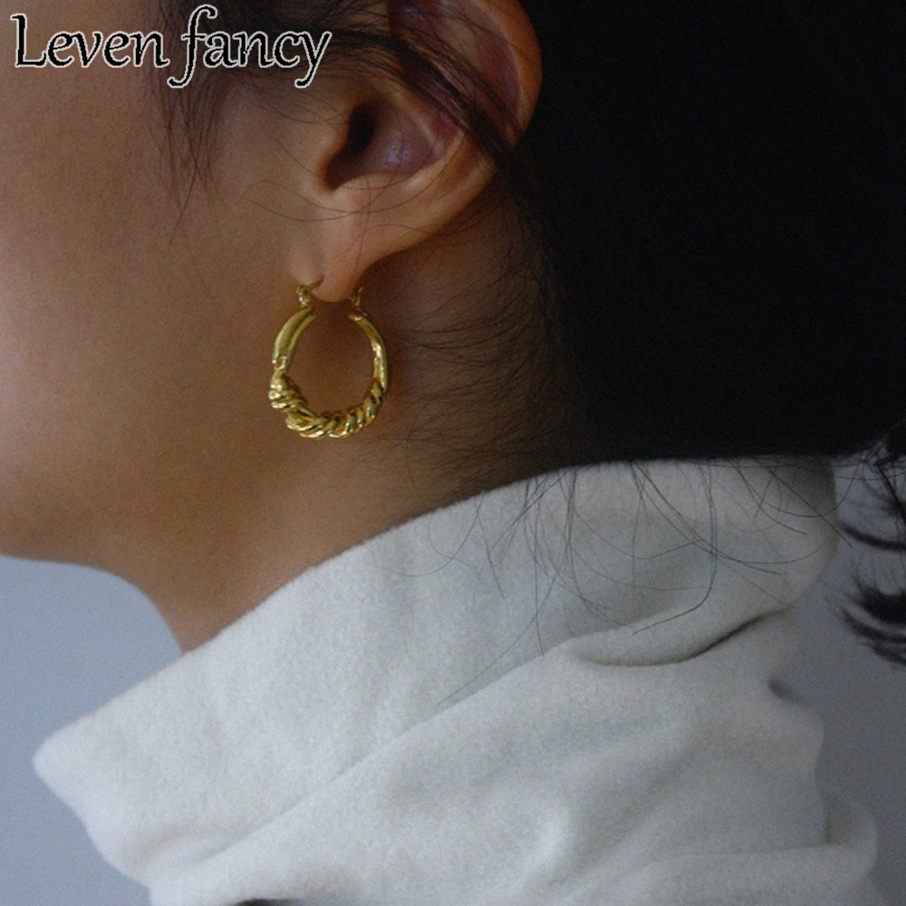 

Женские серьги-кольца с узлом, большие серьги из стерлингового серебра 925 пробы, серьги из 18-каратного золота с пряжкой, ювелирное изделие в стиле панк