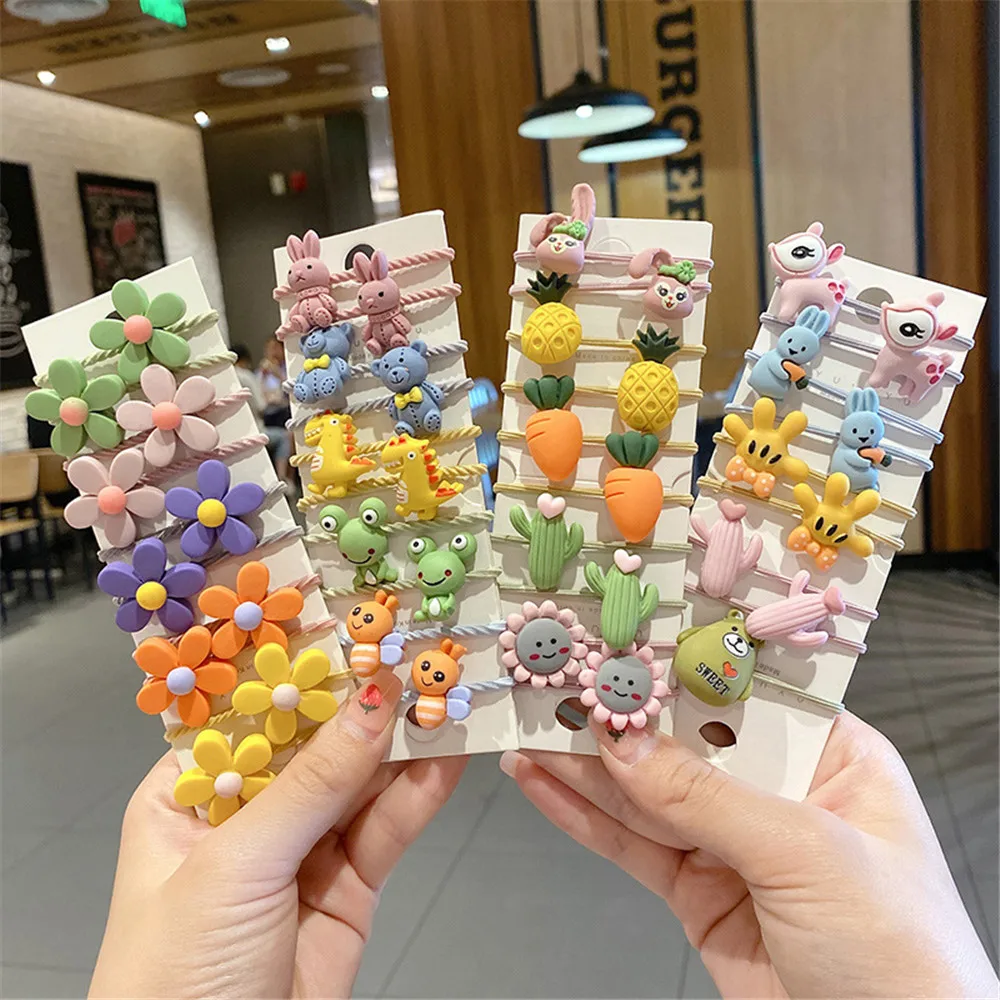 

10 Pcs/Set Cute Floral Girls Rubber Bands Princess Kawaii Hair Ornament Headwear Elastic Hair Bands Headbands Hair Accessories