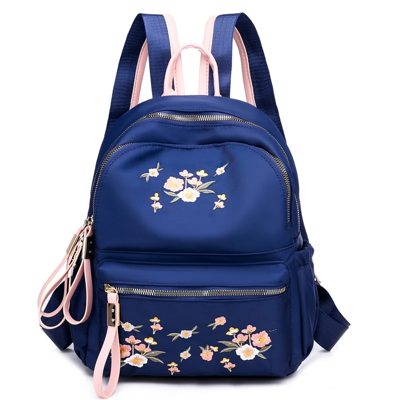 Китайский Стиль женский рюкзак Водонепроницаемый нейлон цветочной вышивкой