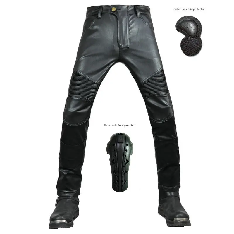 

Motorcycle Pants Men PU Leather With Protective Gear Drop-resistant Straight Trousers Windproof Motocross Riding Pant Joggers