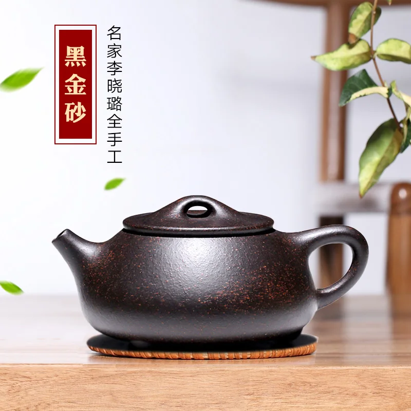 

★TaoYuan Tibetan sand 】 famous xiao-lu li yixing pure manual recommended suit black gold sand teapot gourd ladle