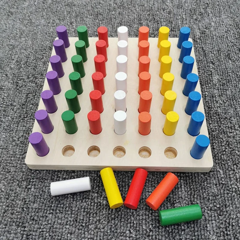 

Wooden Toys Finger Grab Board Color Plug Stick Educational Toy Sensory Training Color Discrimination Board