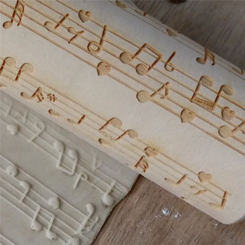 Рождественская деревянная скалка для тиснения в виде нот печати рельефная